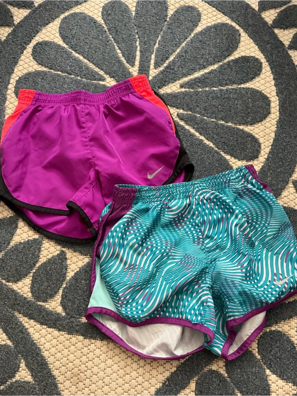 Bundle of Nike Girls Teal and Purple Wave-Print Athletic Shorts and Magenta